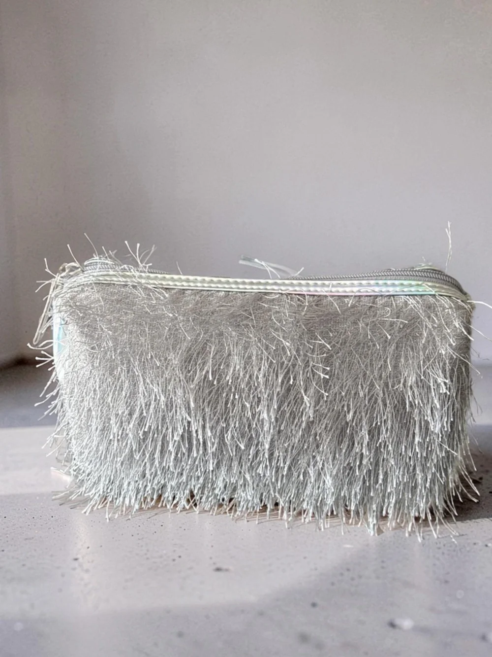 Lancome Silver Metallic Fringe Cosmetic Bag